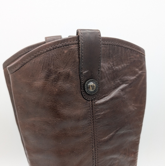 Frye Leather Brown Melissa Button Riding Tall Boots - Picture 3 of 11
